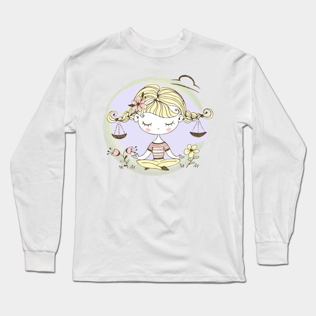 Zodiac Libra Cute Kid Design Horoscope Gift Long Sleeve T-Shirt by The Little Store Of Magic